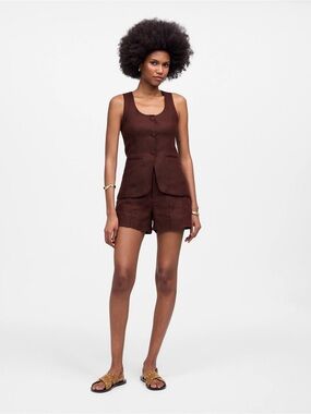 Madewell 100% Linen Vest & Shorts Set Chocolate Raisin Size 12/8